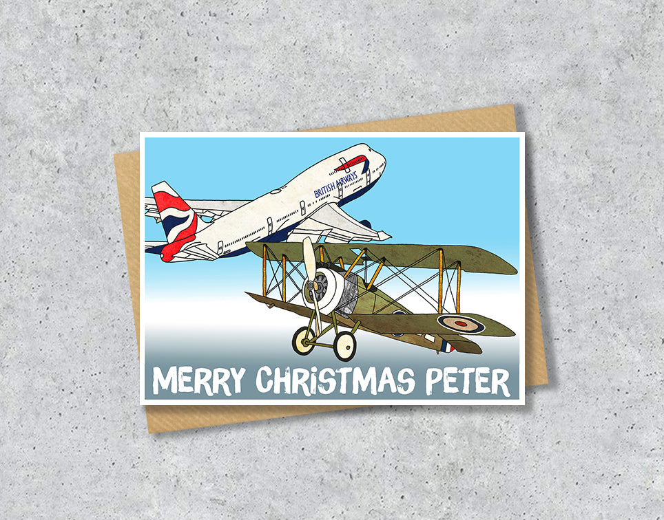 Personalised Aeroplane Christmas A5 Card, WW1 Airplane, Classic Retro card, Aviation Enthusiasts