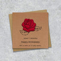 Kraft Anniversary card with a embroidered rose design and personalised text