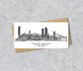 Manchester Bee Skyline Graduation or Housewarming Card, Personalised, Manchester landmarks, Black White, Red Hearts