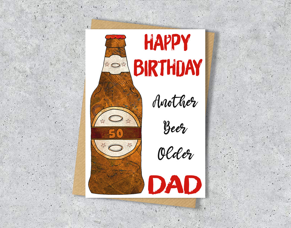 Birthday card with beer bottle illustration and personalised text