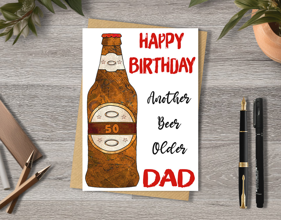 Birthday card with beer bottle illustration and personalised text