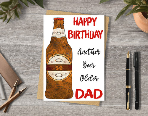 Birthday card with beer bottle illustration and personalised text