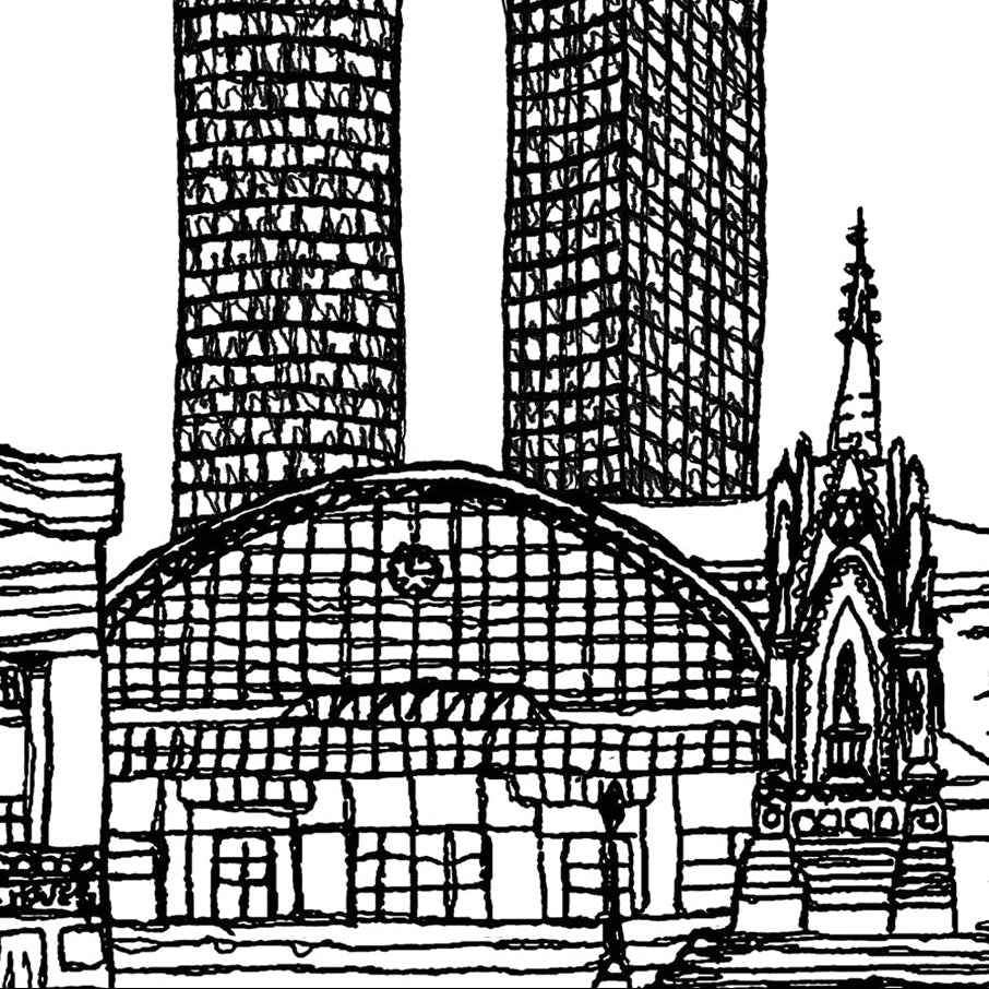 Manchester Skyline, Manchester Bee, Black and White A6 Card