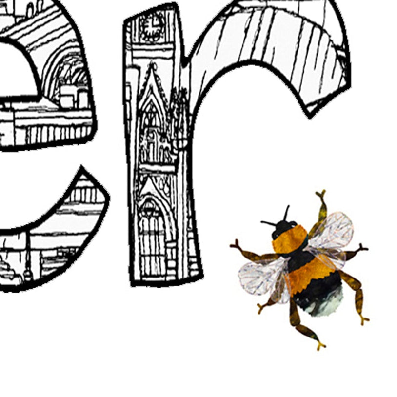 Manchester Skyline, Manchester Bee, Black and White A6 Card