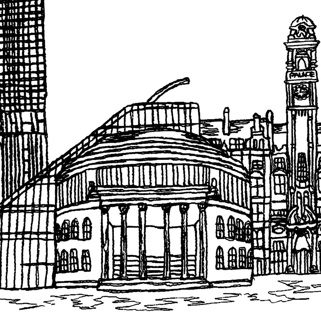 Manchester Skyline, Manchester Bee, Black and White A6 Card