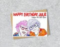 Funny Birthday card with two illustrated old lady characters with "embrace the blue rinse" with personalised text.