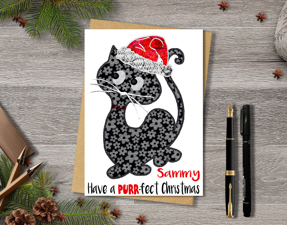 Cat Christmas Card, A5 Personalised Greeting Card