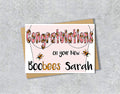 Greeting card with 'Congratulations on your New Boobees' with personalised text.