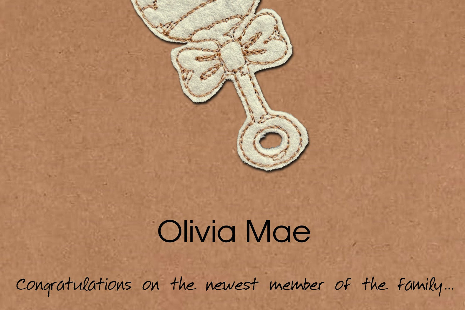 Personalised New Born Baby Card, Embroidered Minimalist Design, Kraft Eco Friendly Gift Card