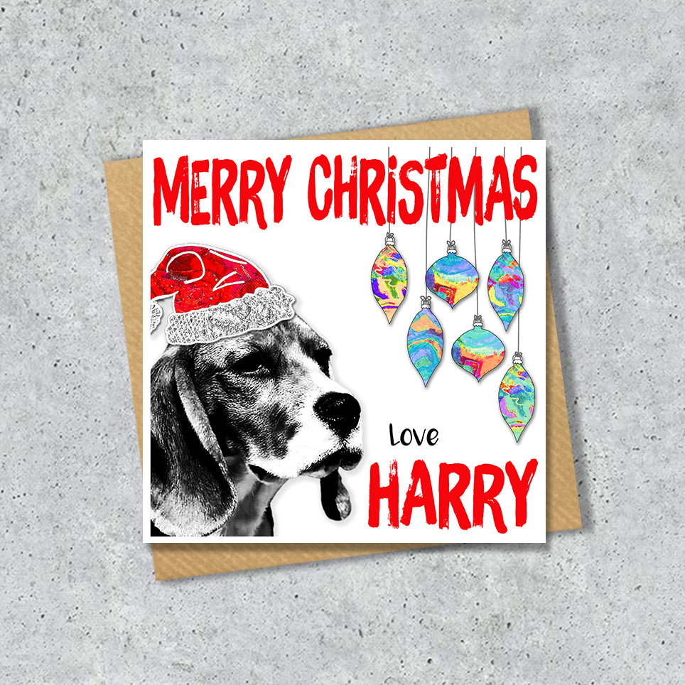 Beagle Christmas Card, Personalised, Dog Mum, Dog Dad, Love from the Dog