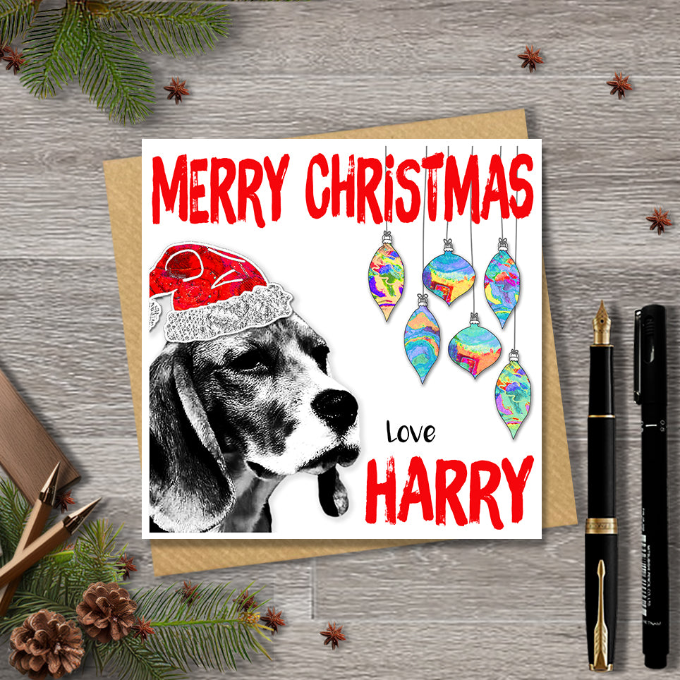 Beagle Christmas Card, Personalised, Dog Mum, Dog Dad, Love from the Dog