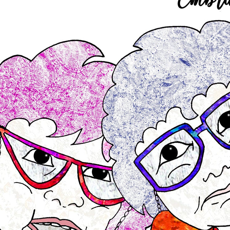 Personalised Friends Birthday Card, Funny Old Ladies Illustration