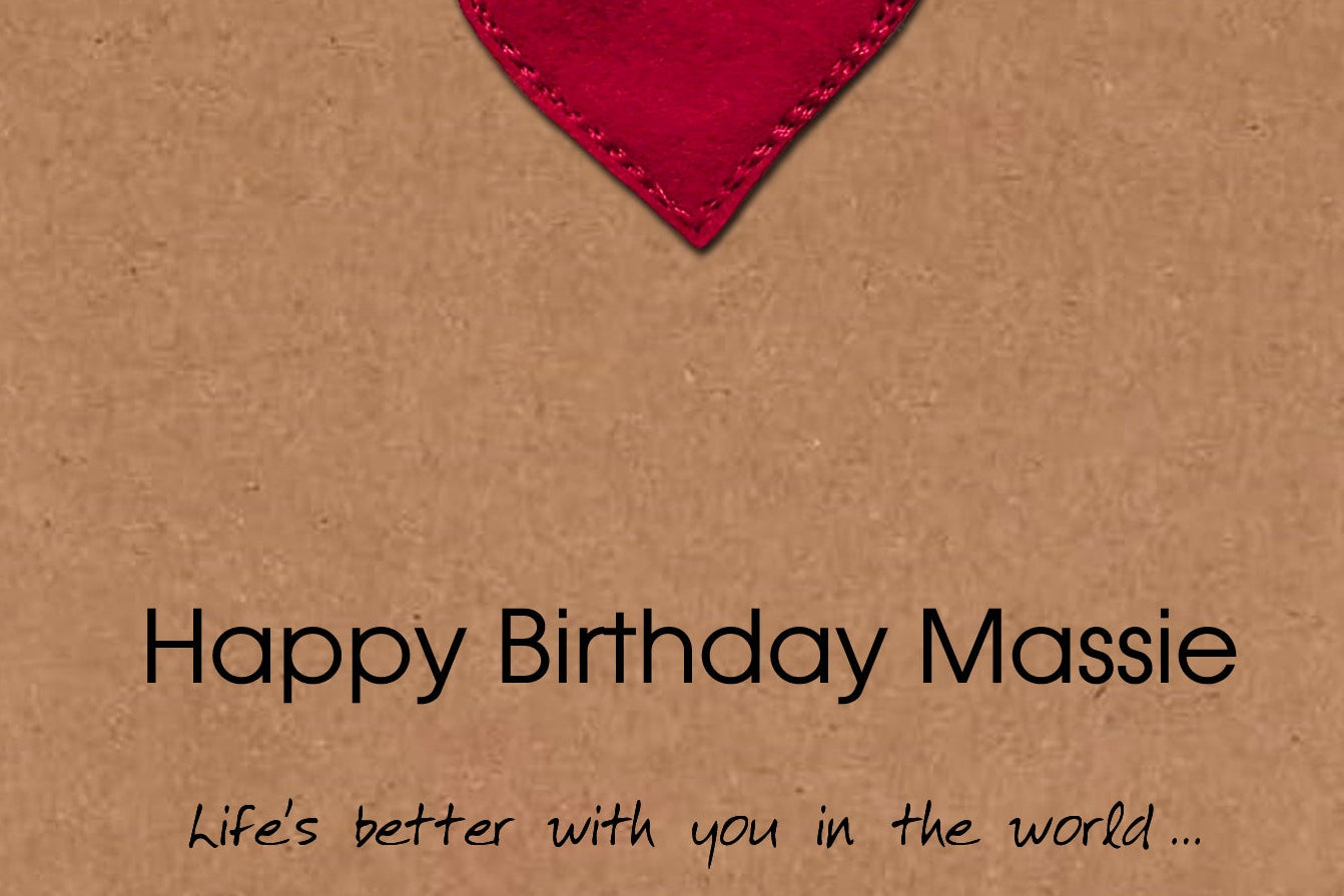 Personalised Heart Birthday Card,  Embroidered Decal, Minimalist Design, Kraft Eco Friendly Gift Card