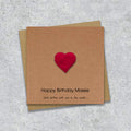 Kraft Birthday card with embroidered heart design and personalised text