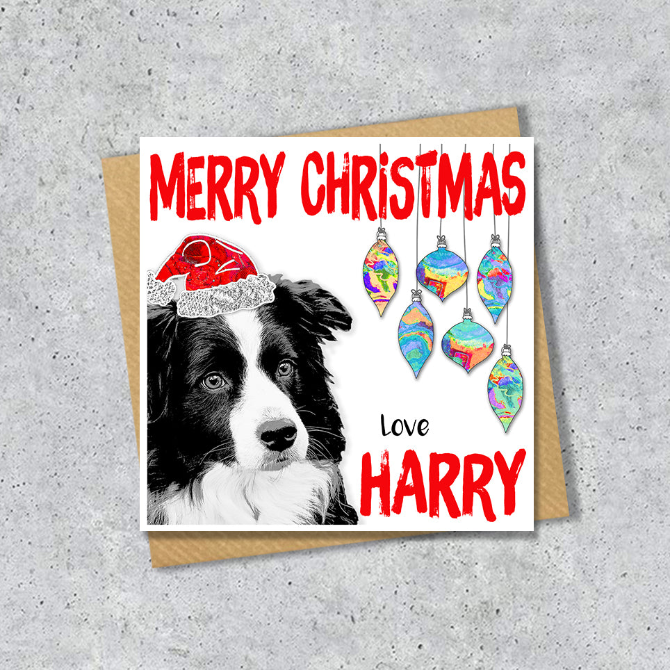 Border Collie Christmas Card, Personalised, Dog Mum, Dog Dad, Love from the Dog