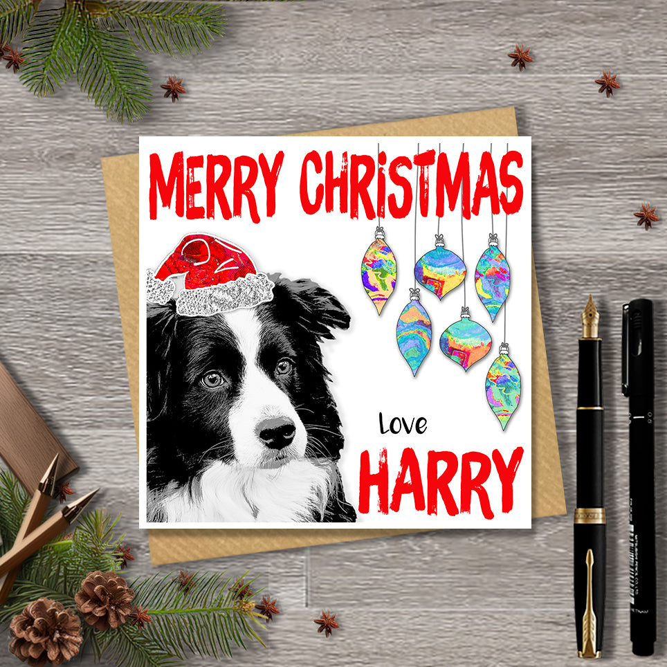 Border Collie Christmas Card, Personalised, Dog Mum, Dog Dad, Love from the Dog