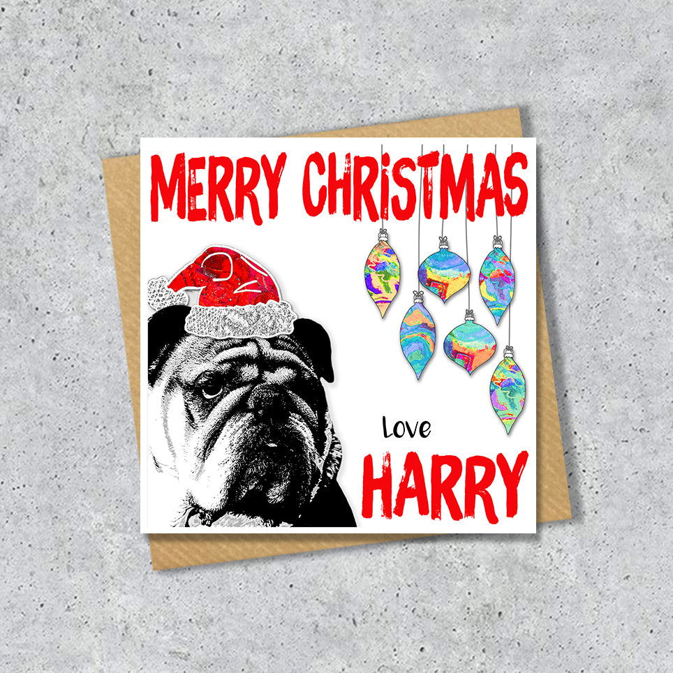 British Bulldog Christmas Card, Personalised, Dog Mum, Dog Dad, Love from the Dog