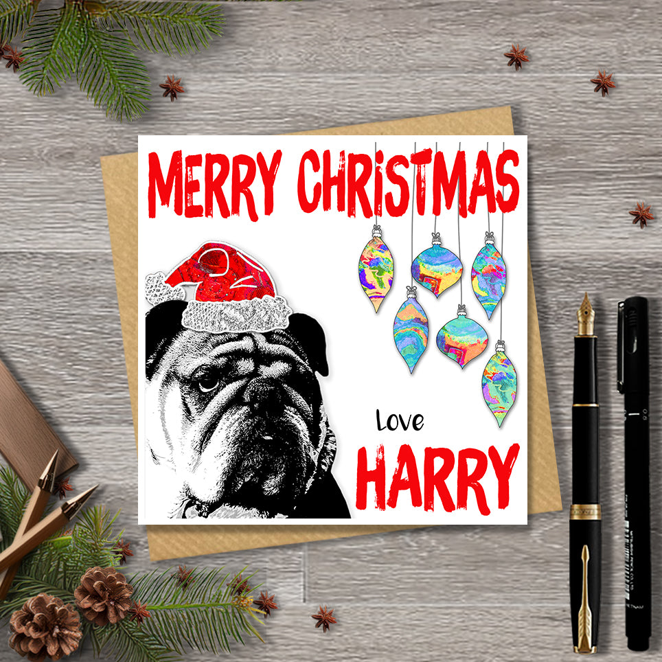 British Bulldog Christmas Card, Personalised, Dog Mum, Dog Dad, Love from the Dog