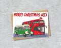 Personalised Bus Christmas A5 Card, Retro Transport Enthusiast Xmas Gift Card