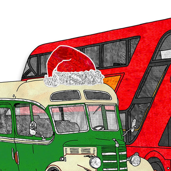 Personalised Bus Christmas A5 Card, Retro Transport Enthusiast Xmas Gift Card