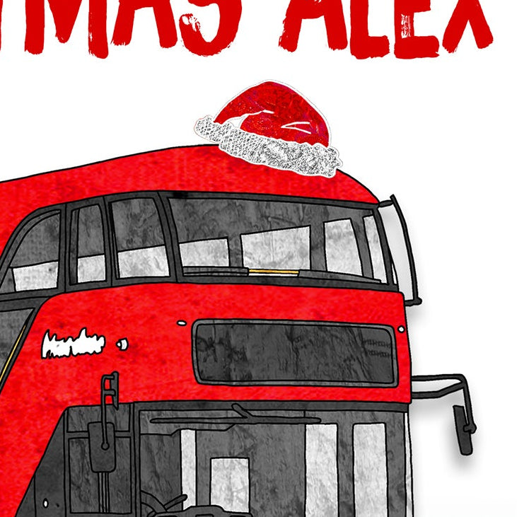 Personalised Bus Christmas A5 Card, Retro Transport Enthusiast Xmas Gift Card
