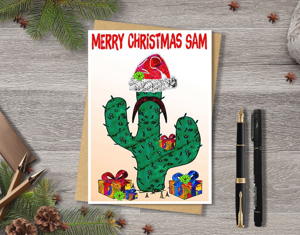 Cactus Christmas Card, A5 Personalised Greeting Card