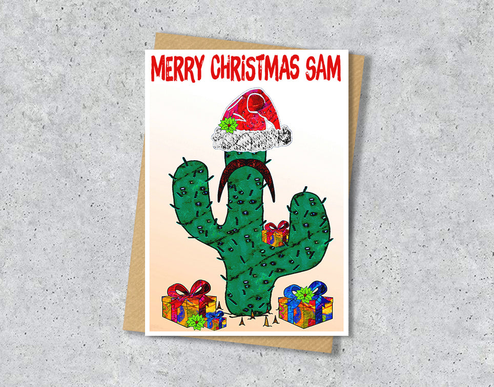 Cactus Christmas Card, A5 Personalised Greeting Card