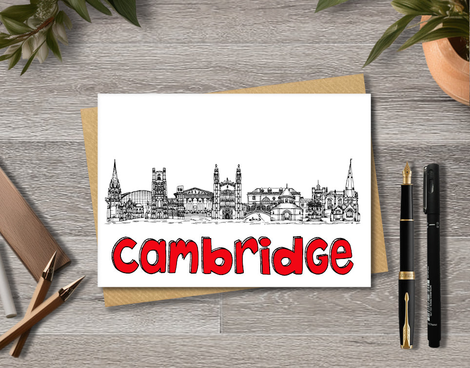 Cambridge Skyline, Black, White and Red A6 Card