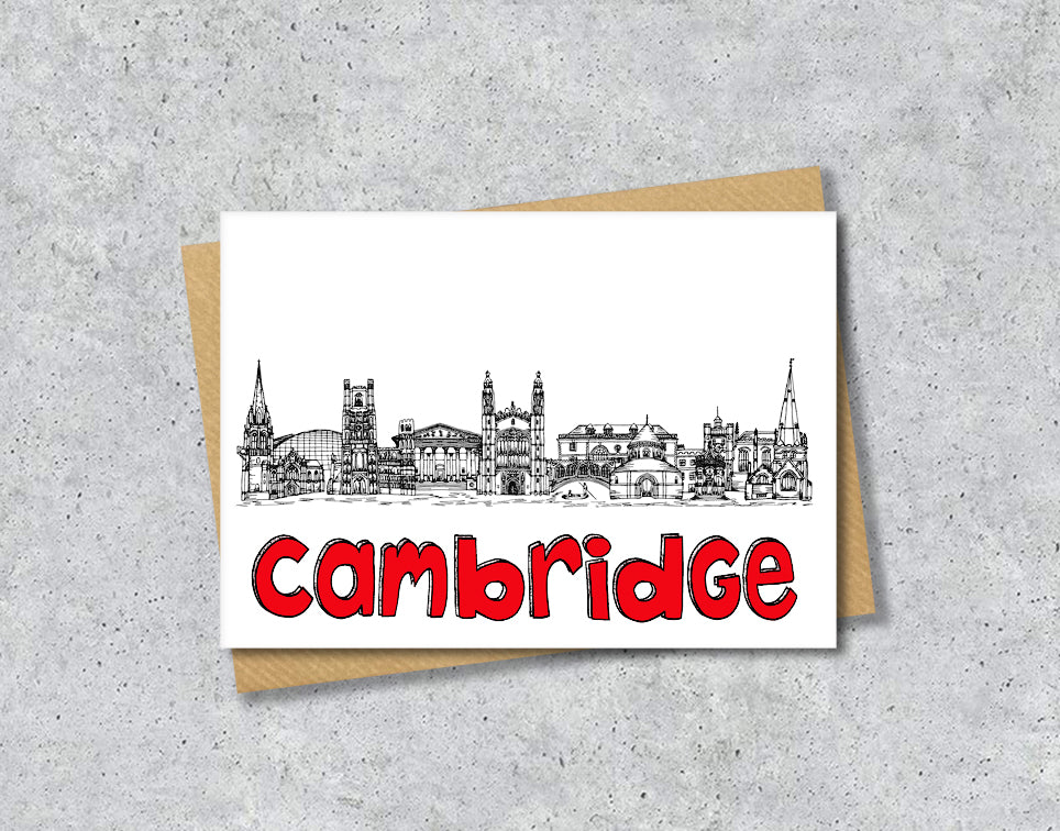 Cambridge Skyline, Black, White and Red A6 Card
