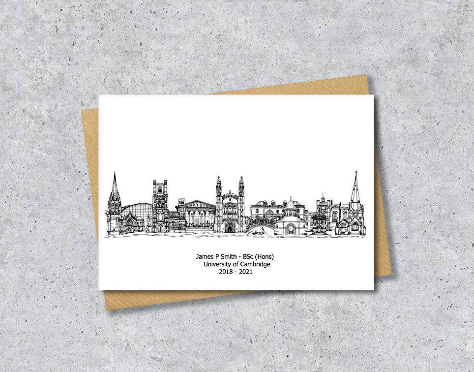 Cambridge Graduation Card, Personalised A6 Black and White Housewarming Card