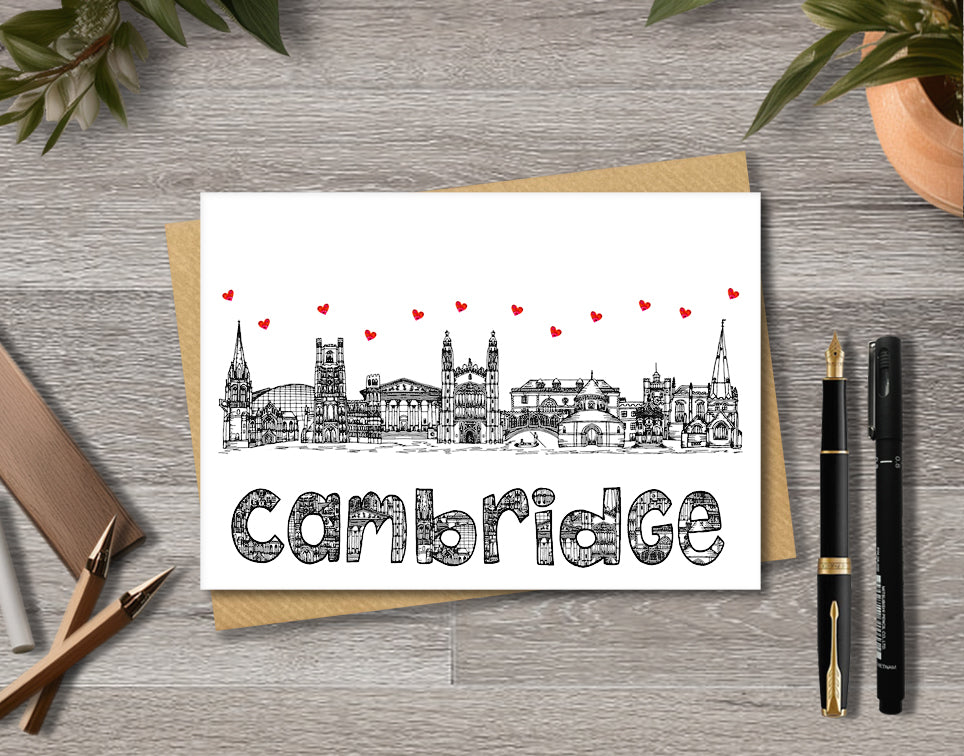 Cambridge Skyline, Black and White A6 Card