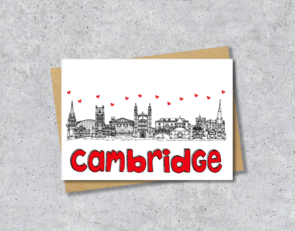 Cambridge Skyline, Black, White and Red A6 Card
