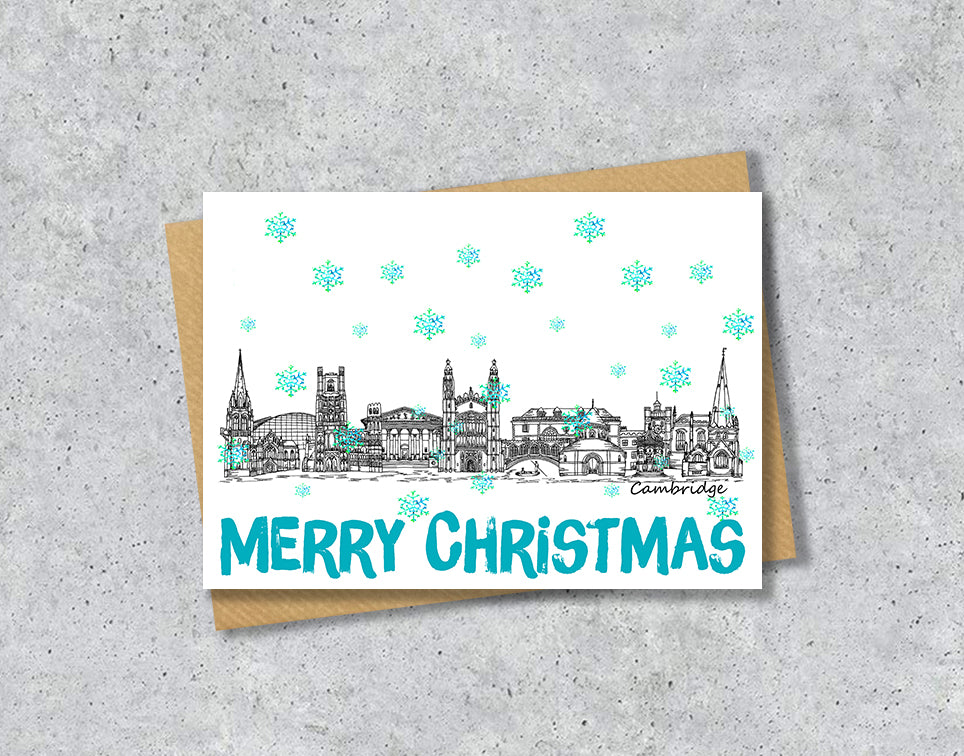 Cambridge Skyline Christmas Card, A5 Personalised Xmas Family Card