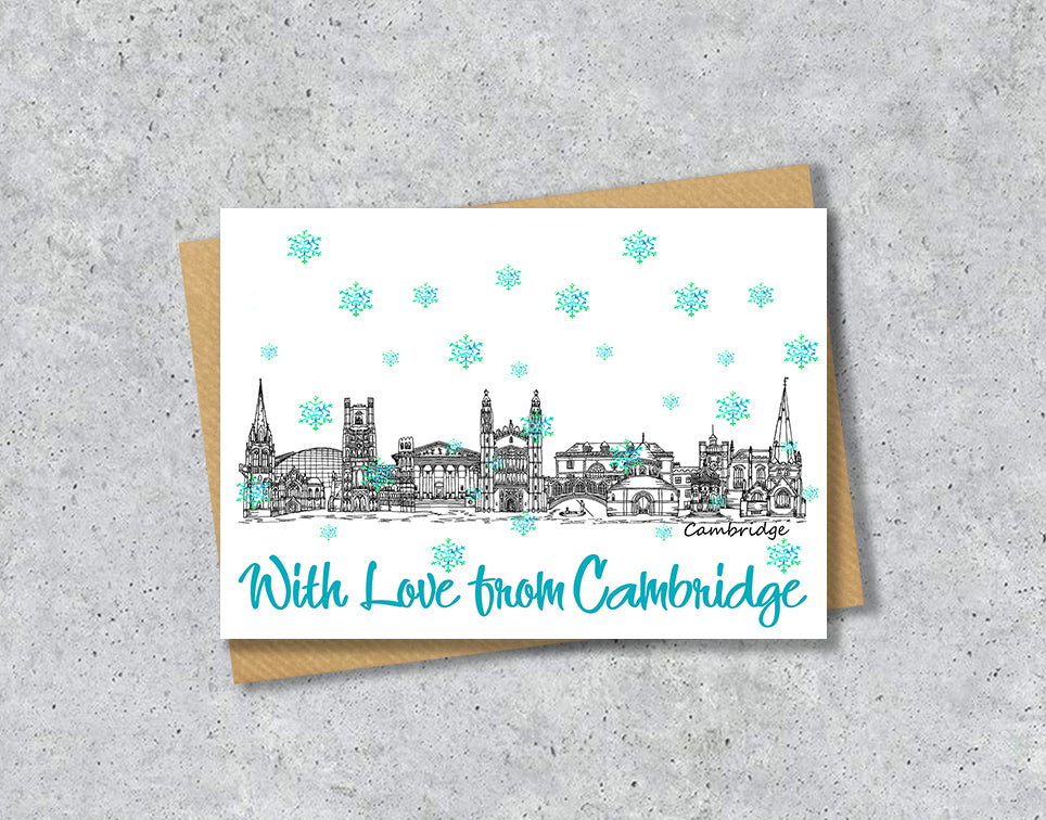 Cambridge Skyline Christmas Card, A5 Personalised Xmas Family Card
