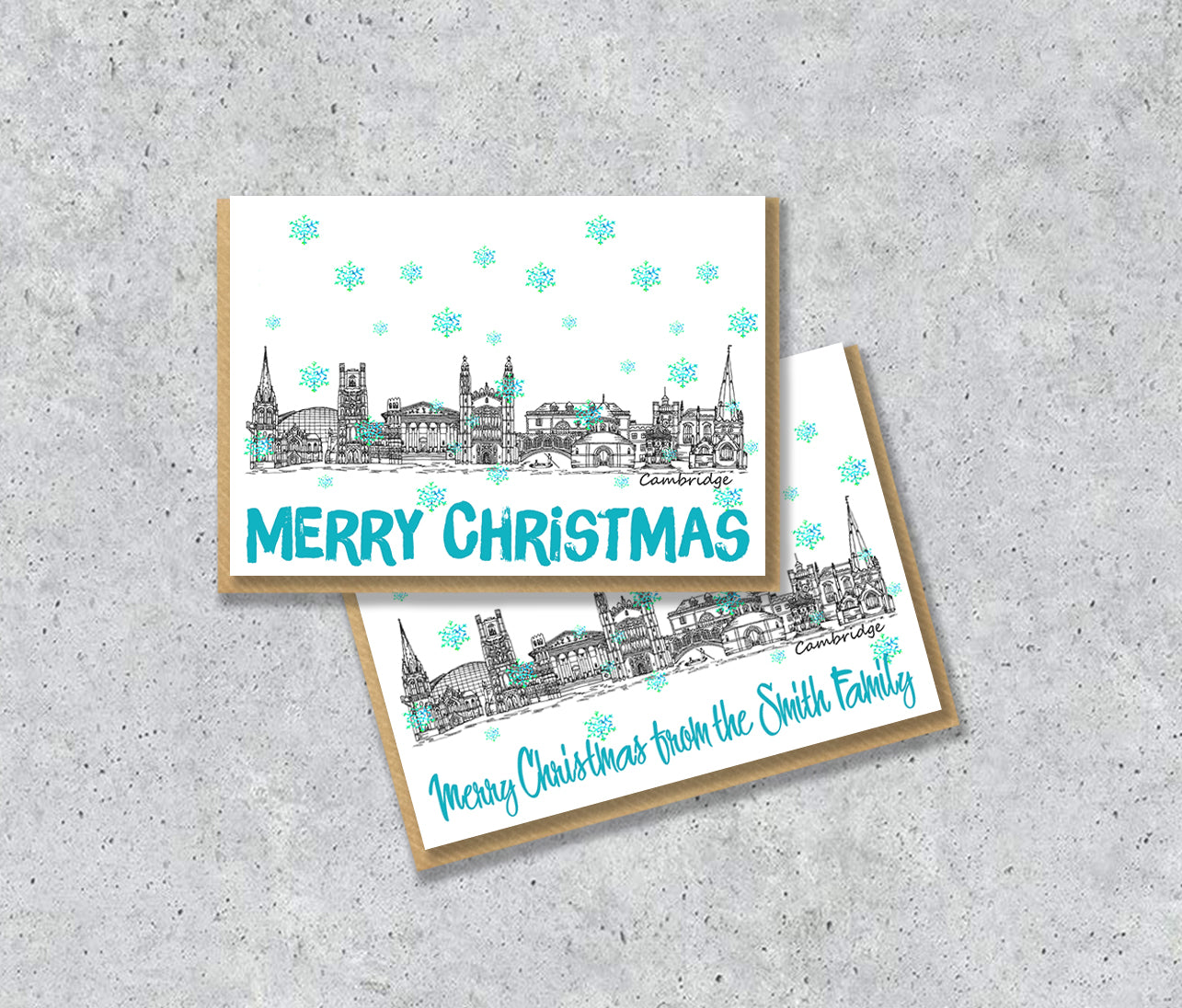Cambridge Skyline Christmas Card, A5 Personalised Xmas Family Card