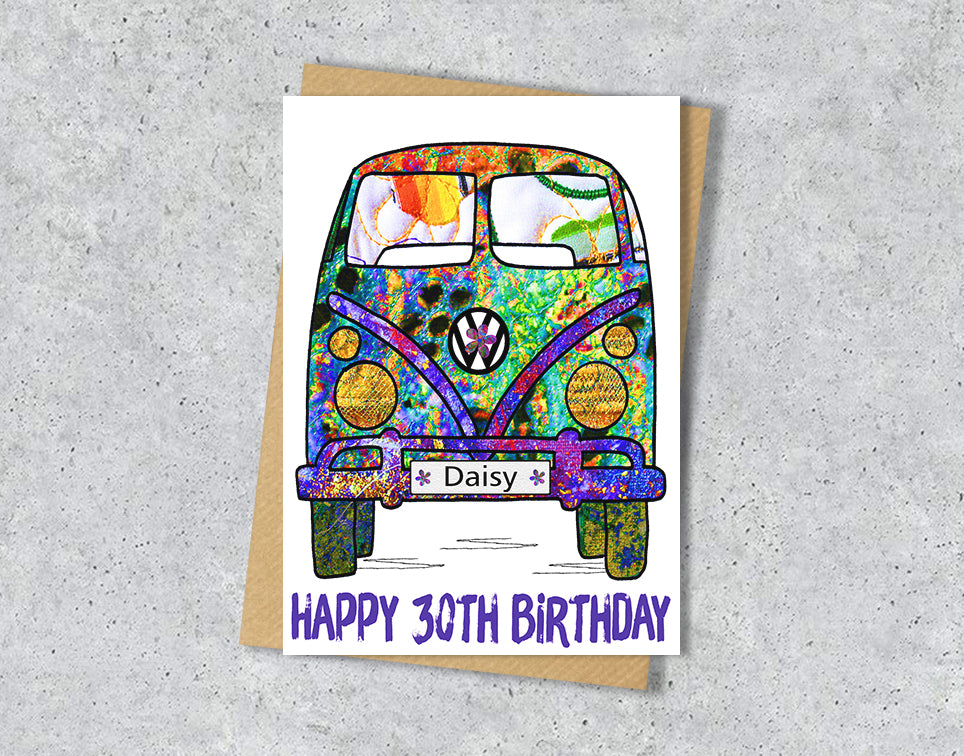 Personalised colourful campervan 30 birthday card