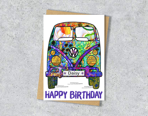Personalised colourful campervan birthday card