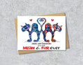Wedding card with colourful cat illustrations with personalised text.