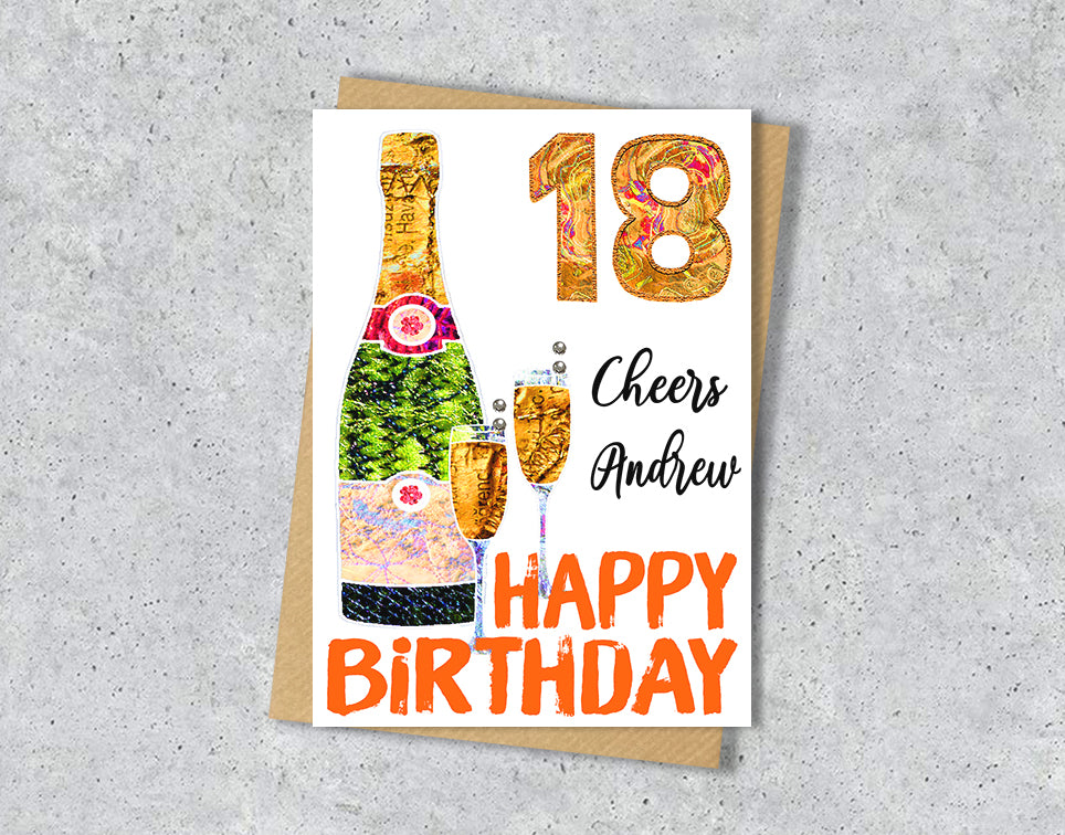 A5 Champagne Birthday Personalised Age Card, 18th 21st 30th 40th 50th 60th 70th 80th 90th 100th