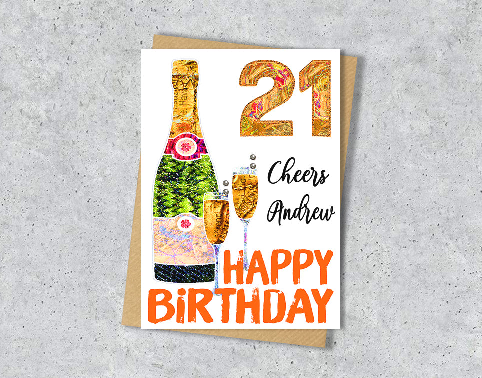 A5 Champagne Birthday Personalised Age Card, 18th 21st 30th 40th 50th 60th 70th 80th 90th 100th