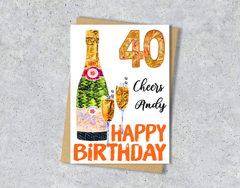 A5 Champagne Birthday Personalised Age Card, 18th 21st 30th 40th 50th 60th 70th 80th 90th 100th