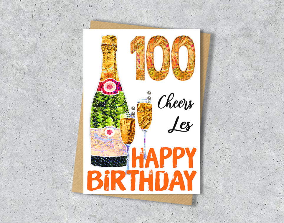A5 Champagne Birthday Personalised Age Card, 18th 21st 30th 40th 50th 60th 70th 80th 90th 100th