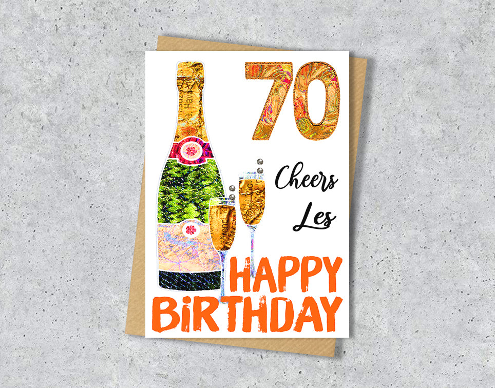 A5 Champagne Birthday Personalised Age Card, 18th 21st 30th 40th 50th 60th 70th 80th 90th 100th