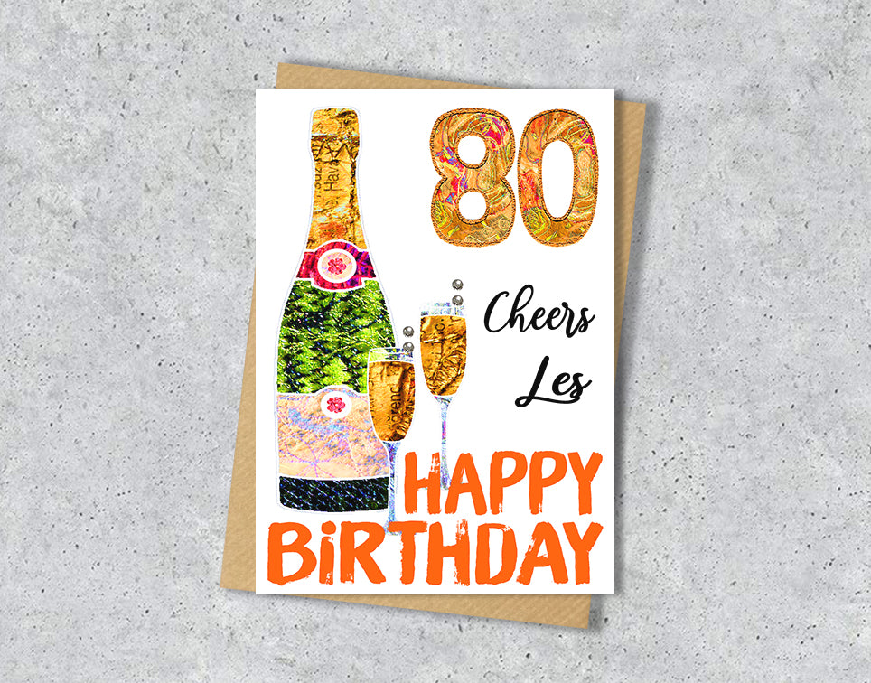 A5 Champagne Birthday Personalised Age Card, 18th 21st 30th 40th 50th 60th 70th 80th 90th 100th