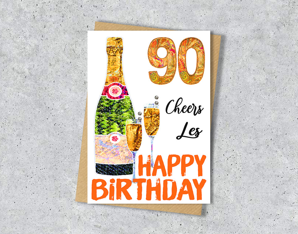 A5 Champagne Birthday Personalised Age Card, 18th 21st 30th 40th 50th 60th 70th 80th 90th 100th
