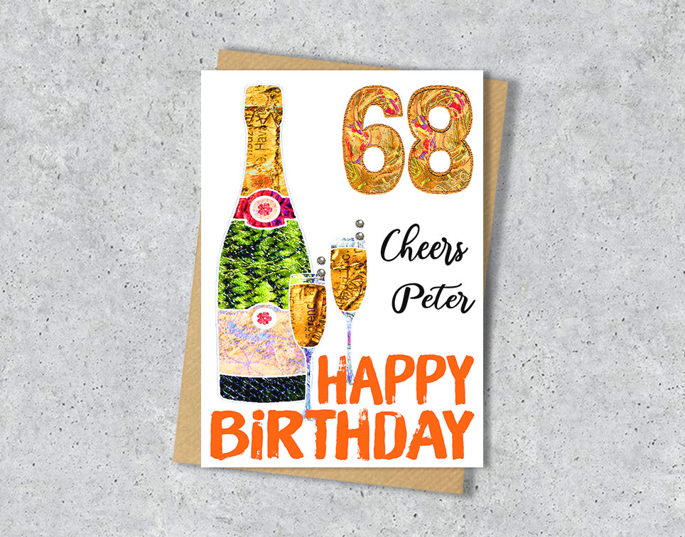 A5 Champagne Birthday Personalised Age Card, 18th 21st 30th 40th 50th 60th 70th 80th 90th 100th