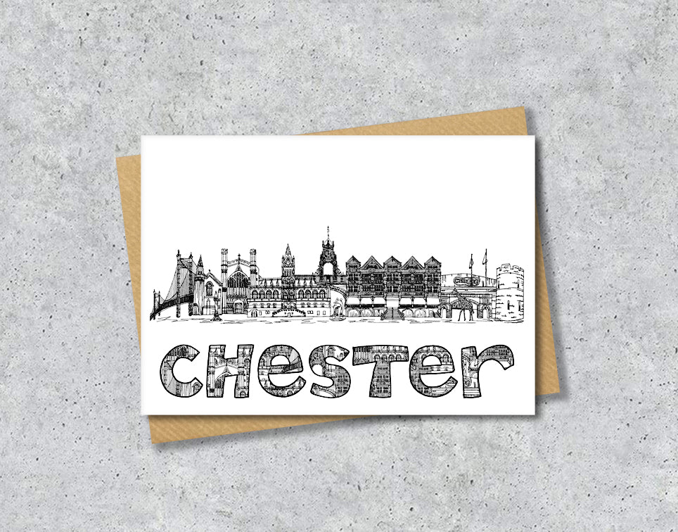 Chester Skyline, Black and White A6 Card