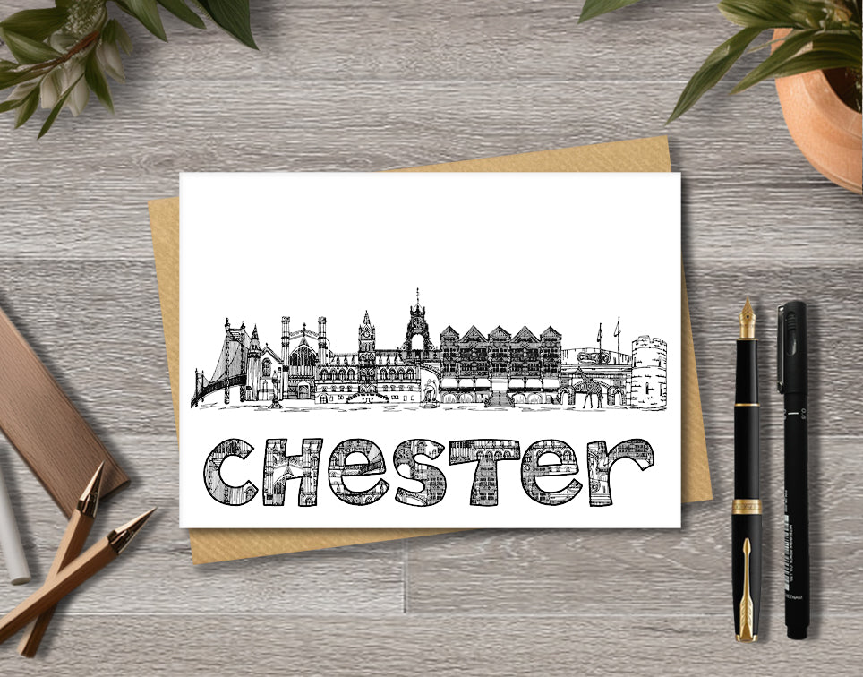 Chester Skyline, Black and White A6 Card