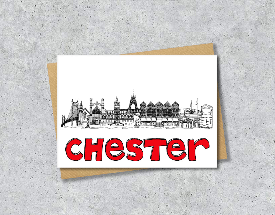 Chester Skyline, Black, White and Red A6 Card
