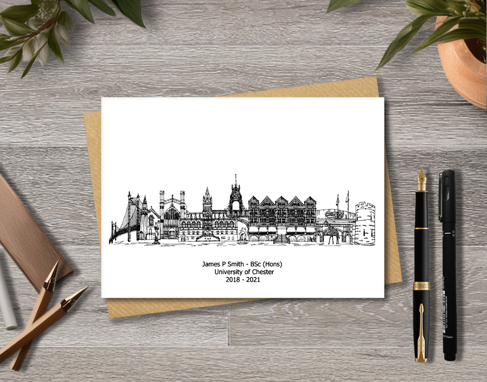 Chester Graduation Card, Personalised A6 Black and White Housewarming Card